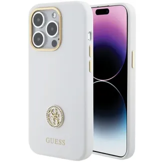 Etui Guess Silicone Logo Strass 4G na iPhone 15 Pro Max - białe