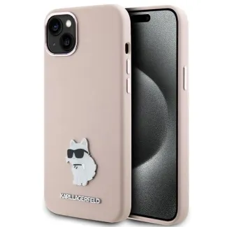 Etui Karl Lagerfeld Silicone Choupette Metal Pin na iPhone 15 - różowe