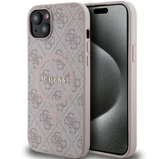 Etui Guess 4G Collection Leather Metal Logo MagSafe na iPhone 14 / 15 / 13 - różowe
