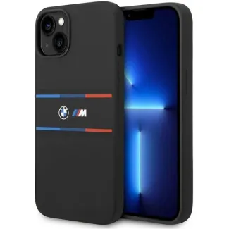 Etui BMW M Silicone Tricolor Lines na iPhone 15 / 14 / 13 - czarne