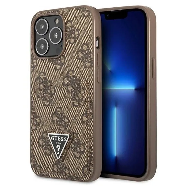Etui Guess 4G Triangle Logo Cardslot na iPhone 13 Pro / 13 - brązowe