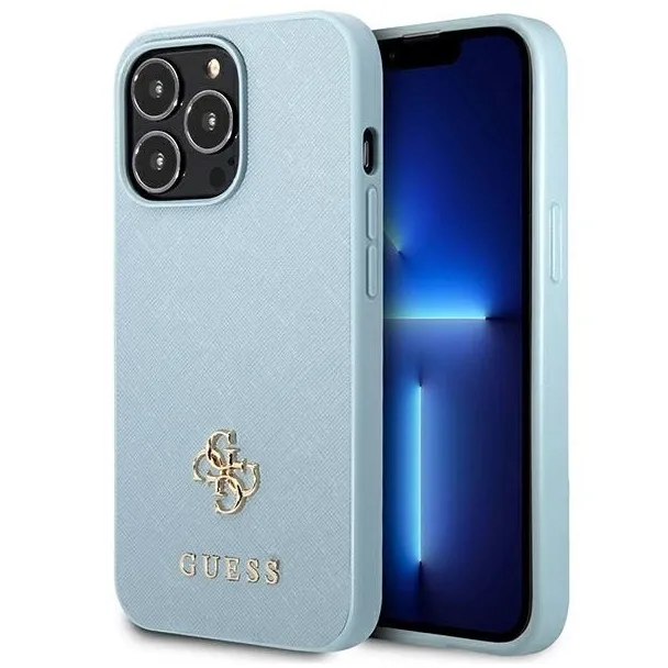 Etui Guess Saffiano 4G Small Metal Logo na iPhone 13 Pro Max - niebieskie