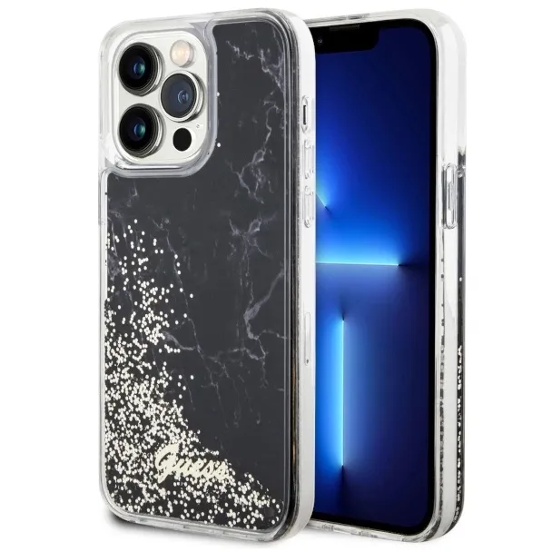 Etui Guess Liquid Glitter Marble na iPhone 14 Pro Max - czarne