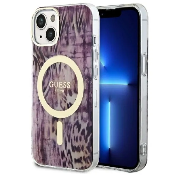 Etui Guess Leopard MagSafe na iPhone 14 - różowe