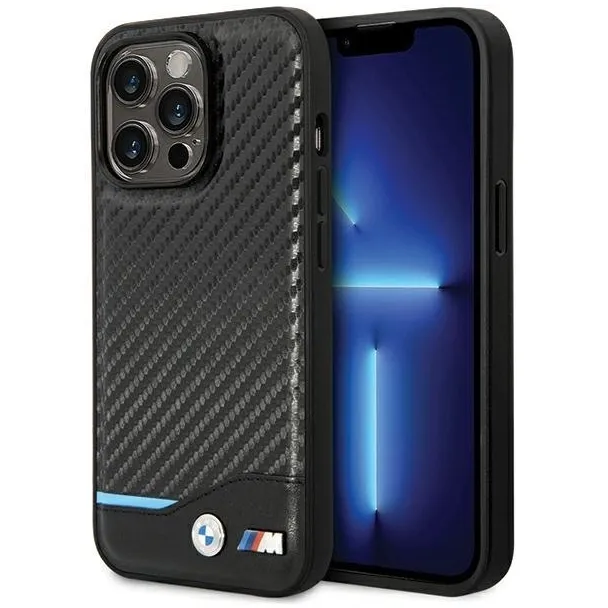 Etui BMW Leather Carbon na iPhone 13 Pro Max - czarne
