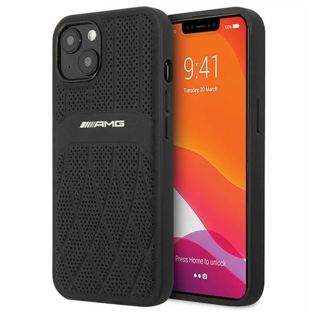 Etui AMG Leather Curved Lines na iPhone 13 - czarne