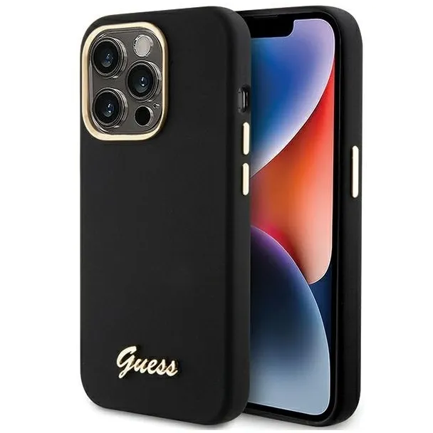 Etui Guess Silicone Script Metal Logo & Frame na iPhone 15 Pro - czarne