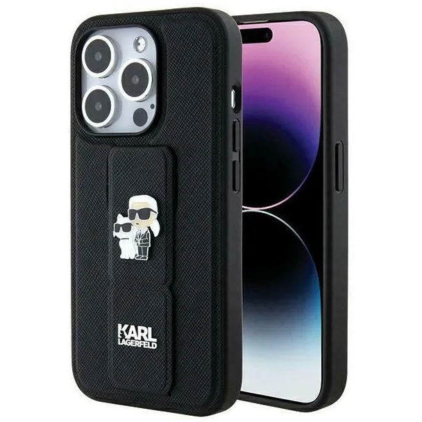 Etui Karl Lagerfeld Gripstand Saffiano Karl&Choupette Pins na iPhone 13 Pro / 13 - czarne