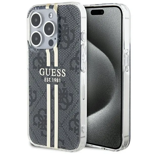 Etui Guess IML 4G Gold Stripe na iPhone 15 Pro Max - czarne