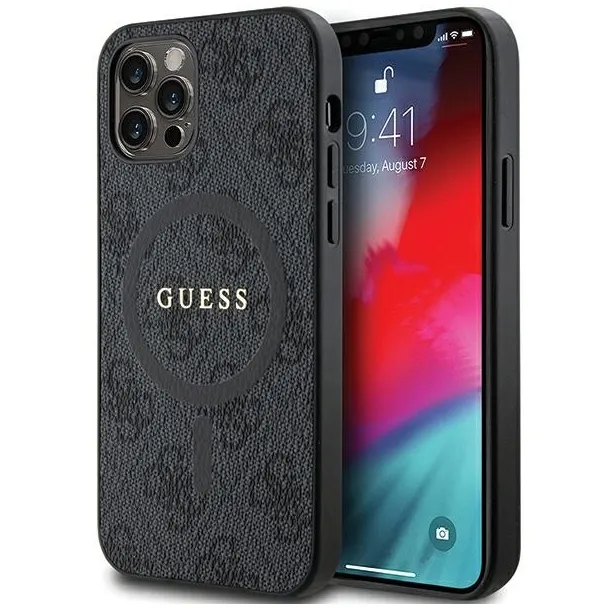 Etui Guess 4G Collection Leather Metal Logo MagSafe na iPhone 12 Pro / iPhone 12 - czarne