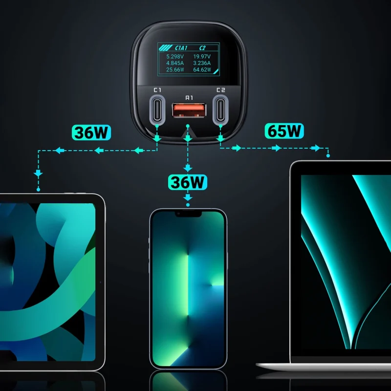 Acefast ładowarka samochodowa 101W 2x USB Typ C / USB, PPS, Power Delivery, Quick Charge 4.0, AFC, FCP czarny (B5) - obrazek 12