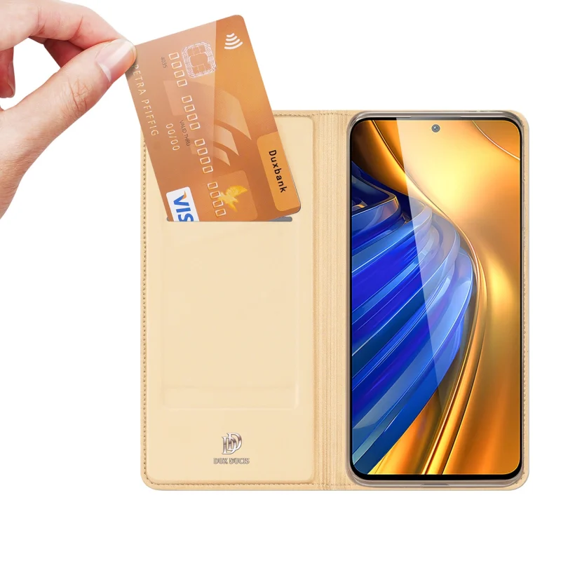 Dux Ducis Skin Pro kabura etui pokrowiec z klapką Xiaomi Poco F4 5G złoty - obrazek 2