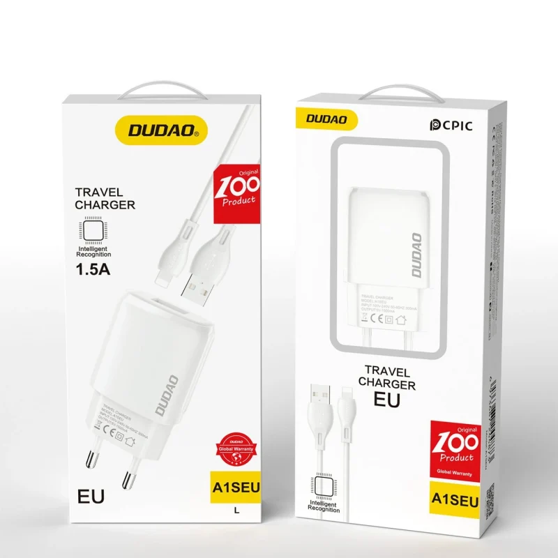 Dudao ładowarka sieciowa USB-A 7.5W + kabel USB-A - Lightning 1m biały (A1sEU) - obrazek 5