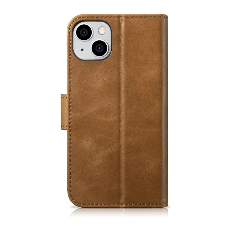 iCarer Oil Wax Wallet Case 2in1 etui iPhone 14 skórzany pokrowiec z klapką Anti-RFID brązowy (WMI14220721-TN) - obrazek 13