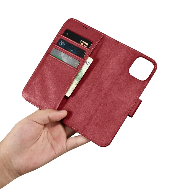 iCarer Wallet Case 2in1 etui iPhone 14 skórzany pokrowiec z klapką Anti-RFID czerwony (WMI14220725-RD) - obrazek 14