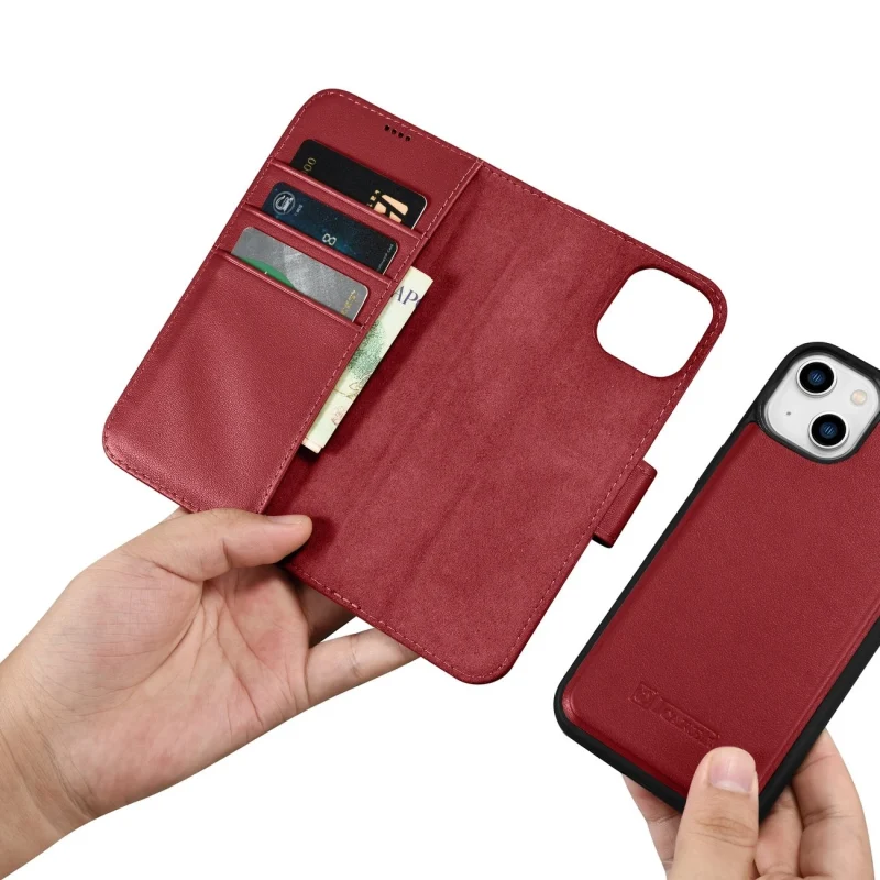 iCarer Wallet Case 2in1 etui iPhone 14 skórzany pokrowiec z klapką Anti-RFID czerwony (WMI14220725-RD) - obrazek 15