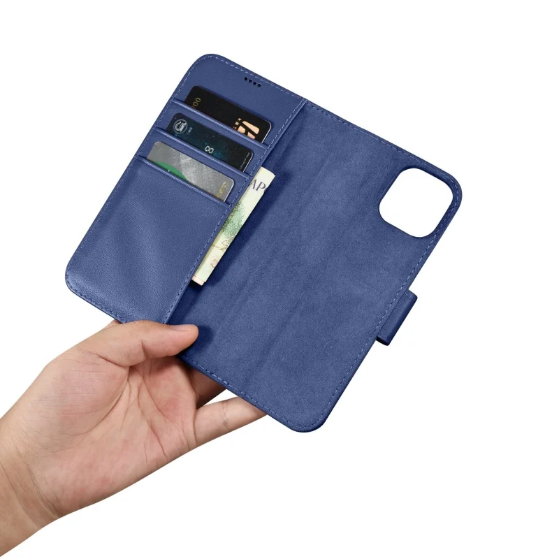 iCarer Wallet Case 2in1 etui iPhone 14 skórzany pokrowiec z klapką Anti-RFID niebieski (WMI14220725-BU) - obrazek 14