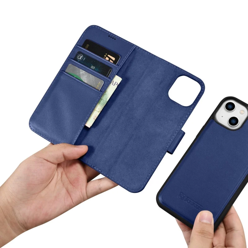 iCarer Wallet Case 2in1 etui iPhone 14 skórzany pokrowiec z klapką Anti-RFID niebieski (WMI14220725-BU) - obrazek 16