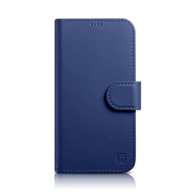 iCarer Wallet Case 2in1 etui iPhone 14 Plus skórzany pokrowiec z klapką Anti-RFID niebieski (WMI14220727-BU)