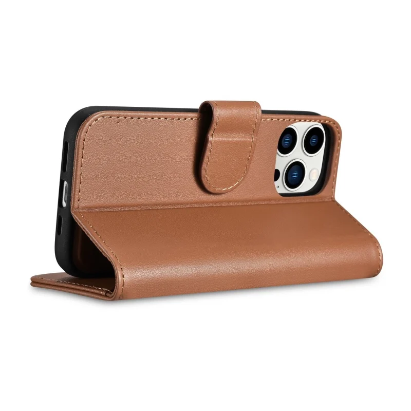 iCarer Wallet Case 2in1 etui iPhone 14 Pro Max skórzany pokrowiec z klapką Anti-RFID brązowy (WMI14220728-BN) - obrazek 7