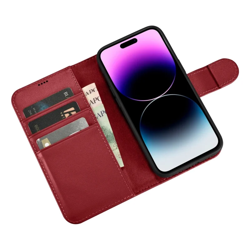 iCarer Wallet Case 2in1 etui iPhone 14 Pro Max skórzany pokrowiec z klapką Anti-RFID czerwony (WMI14220728-RD) - obrazek 10