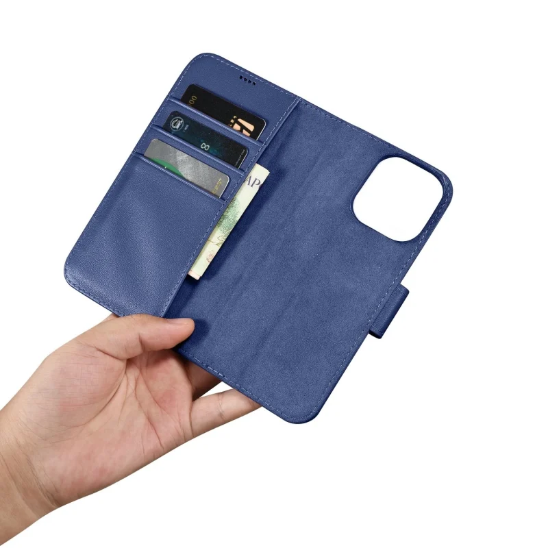 iCarer Wallet Case 2in1 etui iPhone 14 Pro Max skórzany pokrowiec z klapką Anti-RFID niebieski (WMI14220728-BU) - obrazek 14