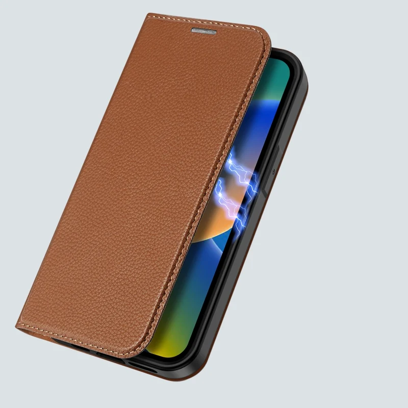 Dux Ducis Skin X2 etui do iPhone 14 pokrowiec z magnetyczną klapką brązowy - obrazek 6