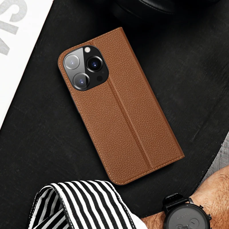 Dux Ducis Skin X2 etui do iPhone 14 Pro pokrowiec z magnetyczną klapką brązowy - obrazek 6