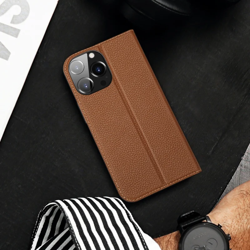 Dux Ducis Skin X2 etui do iPhone 14 Pro Max pokrowiec z magnetyczną klapką brązowy - obrazek 7