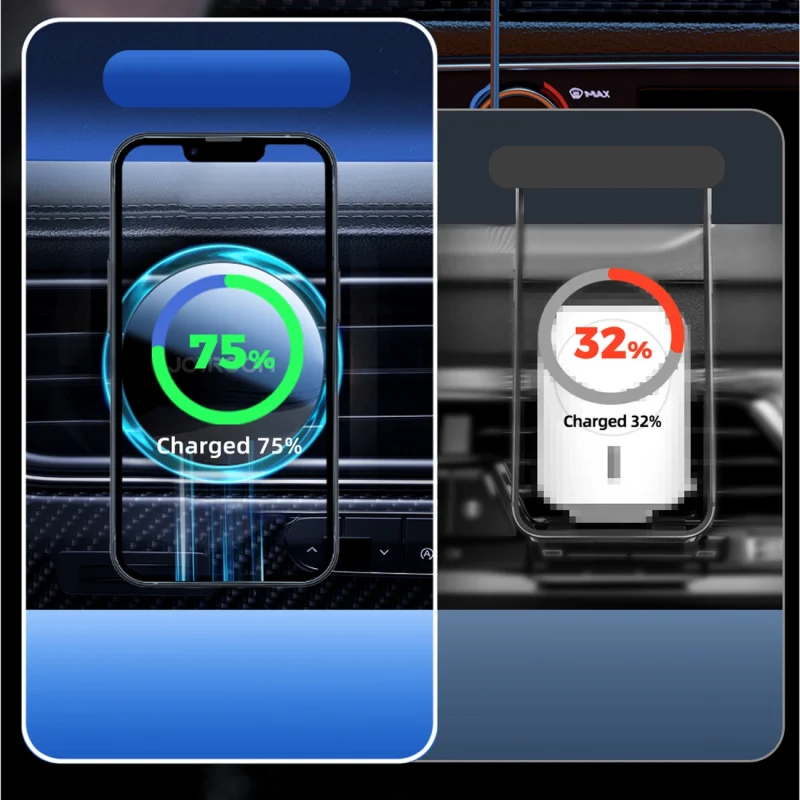 Joyroom uchwyt samochodowy do telefonu z ładowarką indukcyjną Qi 15W (kompatybilną z MagSafe) na kratkę nawiewu srebrny (JR-ZS291) - obrazek 12