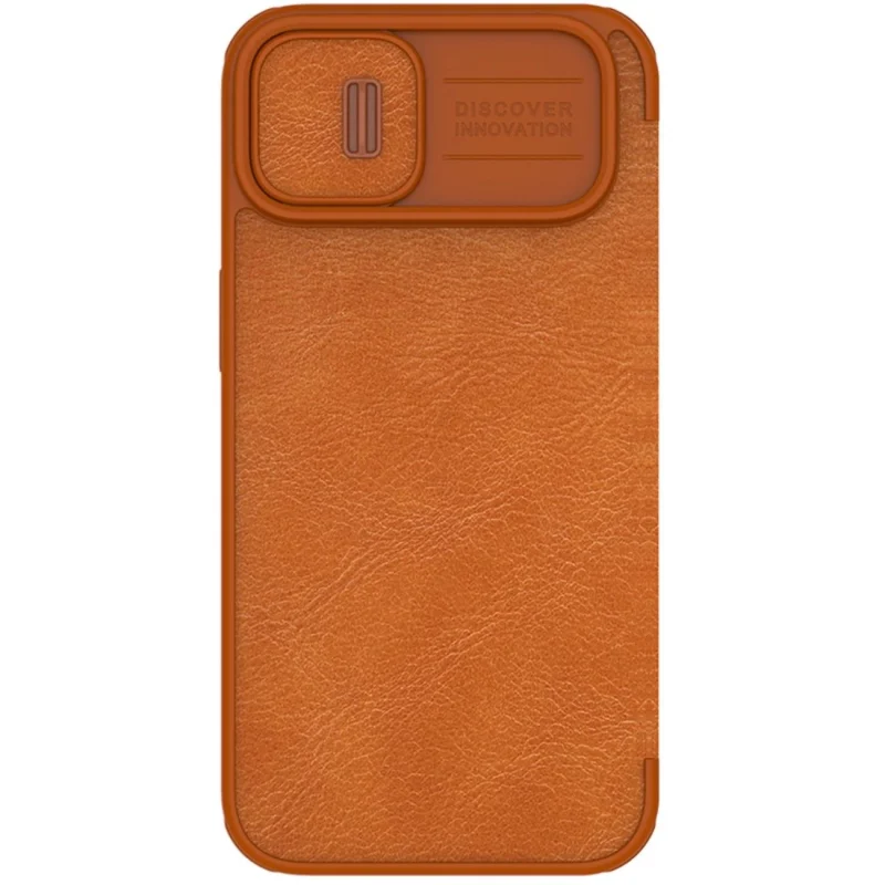 Nillkin Qin Leather Pro Case etui iPhone 14 osłona na aparat kabura pokrowiec obudowa z klapką brązowy - obrazek 10