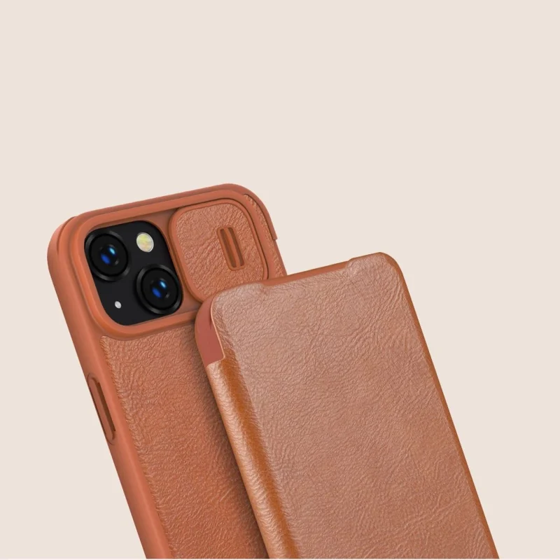 Nillkin Qin Leather Pro Case etui iPhone 14 osłona na aparat kabura pokrowiec obudowa z klapką brązowy - obrazek 14