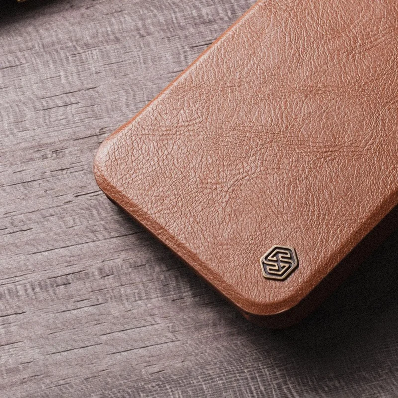 Nillkin Qin Leather Pro Case etui iPhone 14 osłona na aparat kabura pokrowiec obudowa z klapką brązowy - obrazek 16