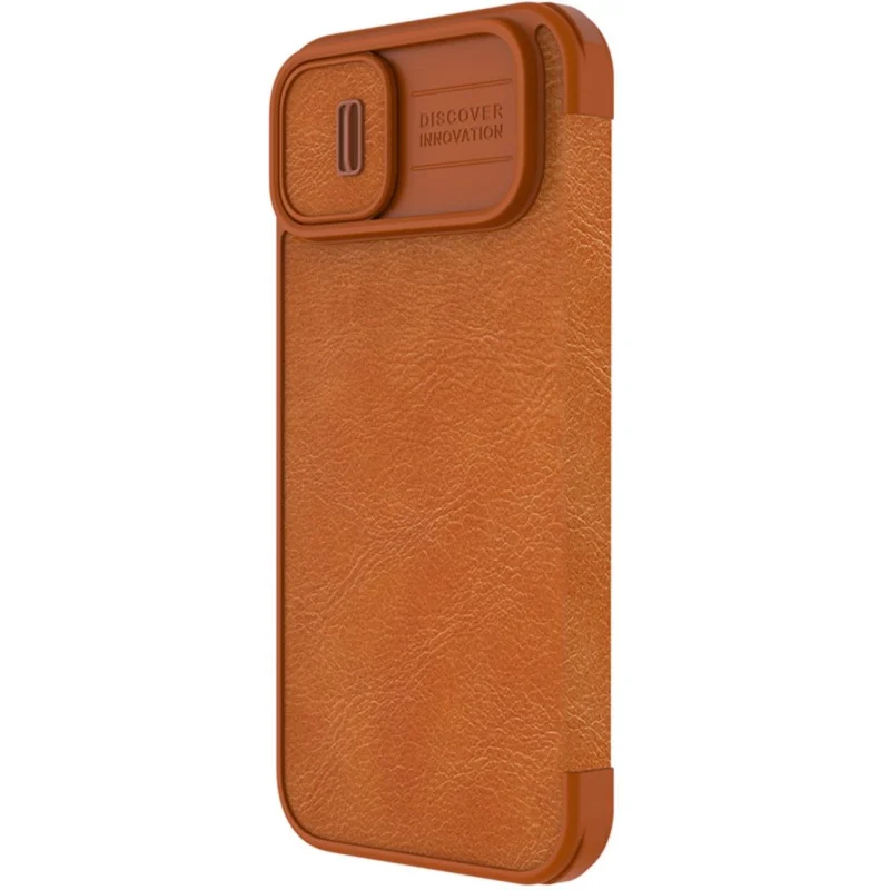 Nillkin Qin Leather Pro Case etui iPhone 14 osłona na aparat kabura pokrowiec obudowa z klapką brązowy - obrazek 3