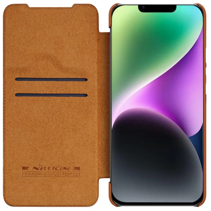 Nillkin Qin Leather Pro Case etui iPhone 14 osłona na aparat kabura pokrowiec obudowa z klapką brązowy - obrazek 4