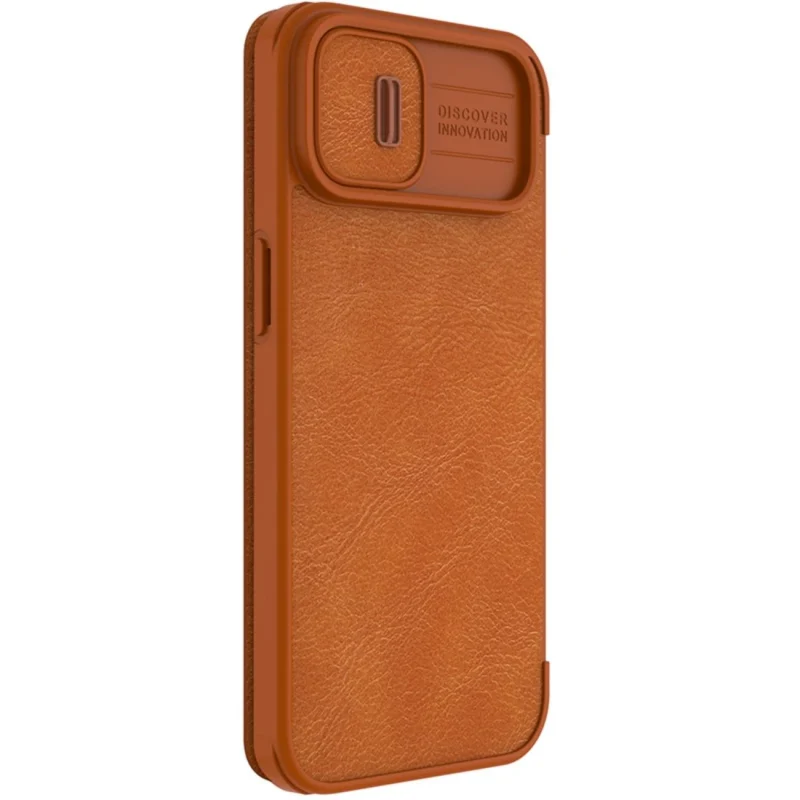 Nillkin Qin Leather Pro Case etui iPhone 14 osłona na aparat kabura pokrowiec obudowa z klapką brązowy - obrazek 6