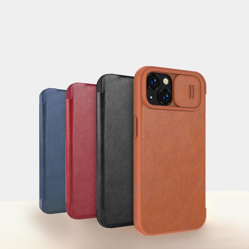 Nillkin Qin Leather Pro Case etui iPhone 14 osłona na aparat kabura pokrowiec obudowa z klapką brązowy - obrazek 7