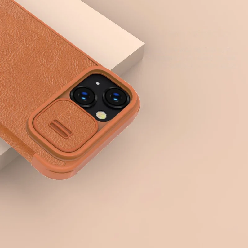 Nillkin Qin Leather Pro Case etui iPhone 14 osłona na aparat kabura pokrowiec obudowa z klapką brązowy - obrazek 9