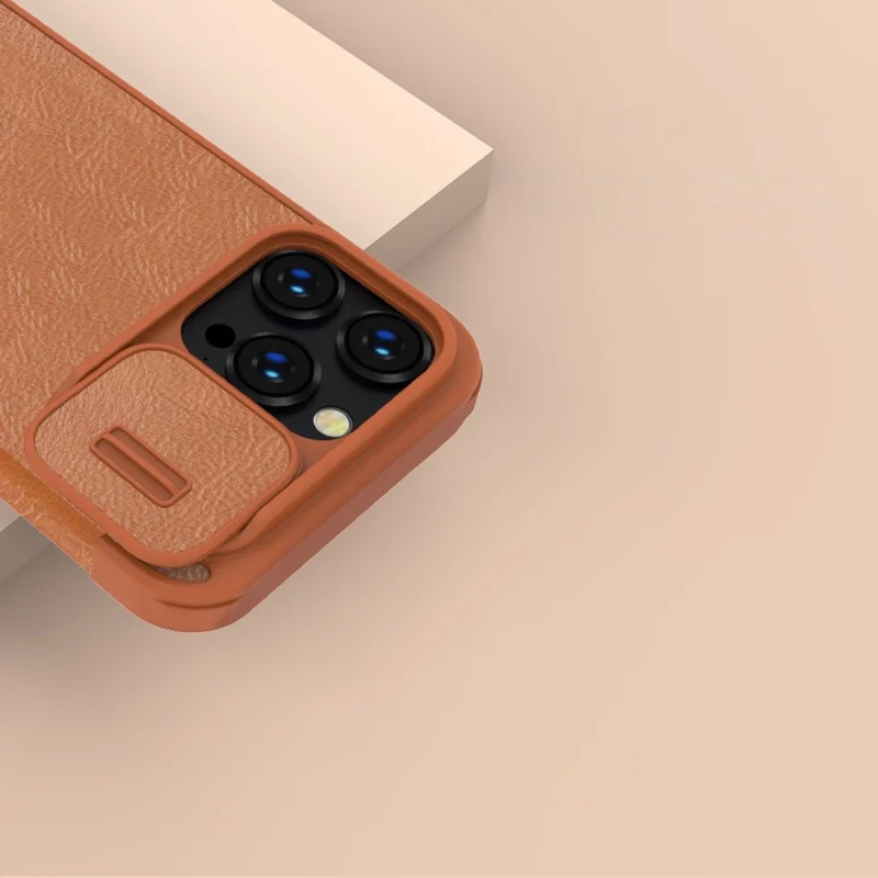 Nillkin Qin Leather Pro Case etui iPhone 14 Pro osłona na aparat kabura pokrowiec obudowa z klapką brązowy - obrazek 10