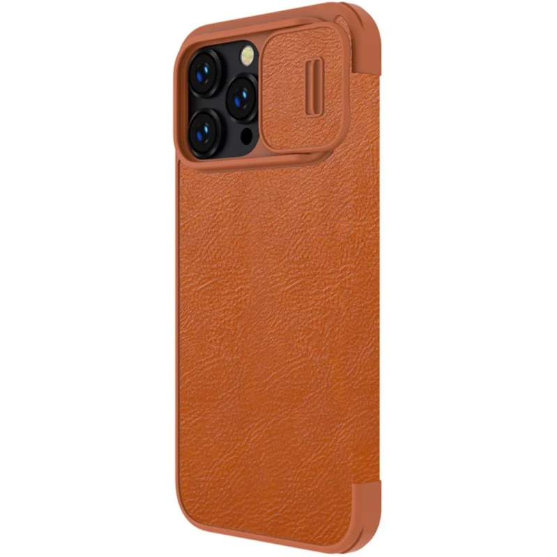 Nillkin Qin Leather Pro Case etui iPhone 14 Pro osłona na aparat kabura pokrowiec obudowa z klapką brązowy - obrazek 4