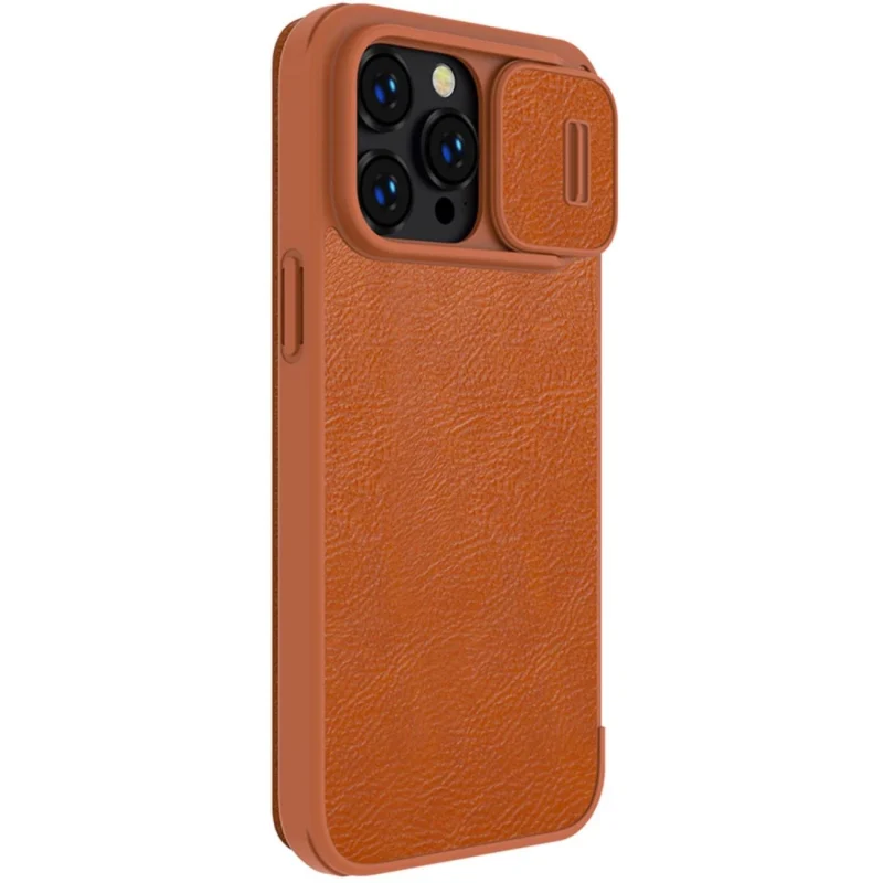 Nillkin Qin Leather Pro Case etui iPhone 14 Pro osłona na aparat kabura pokrowiec obudowa z klapką brązowy - obrazek 6