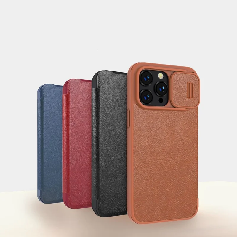 Nillkin Qin Leather Pro Case etui iPhone 14 Pro osłona na aparat kabura pokrowiec obudowa z klapką brązowy - obrazek 8