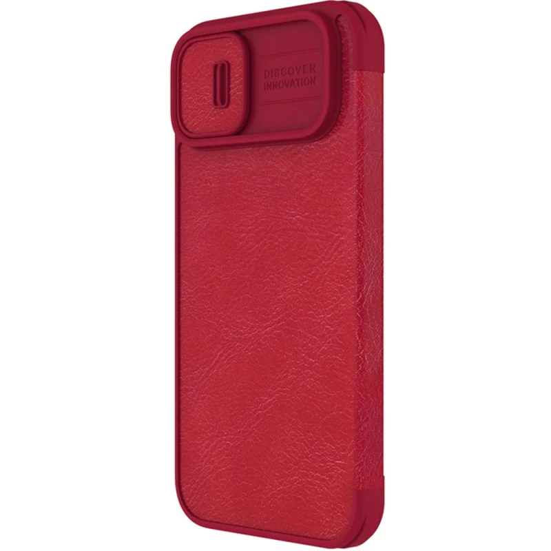 Nillkin Qin Leather Pro Case etui iPhone 14 Plus osłona na aparat kabura pokrowiec obudowa z klapką czerwony - obrazek 3