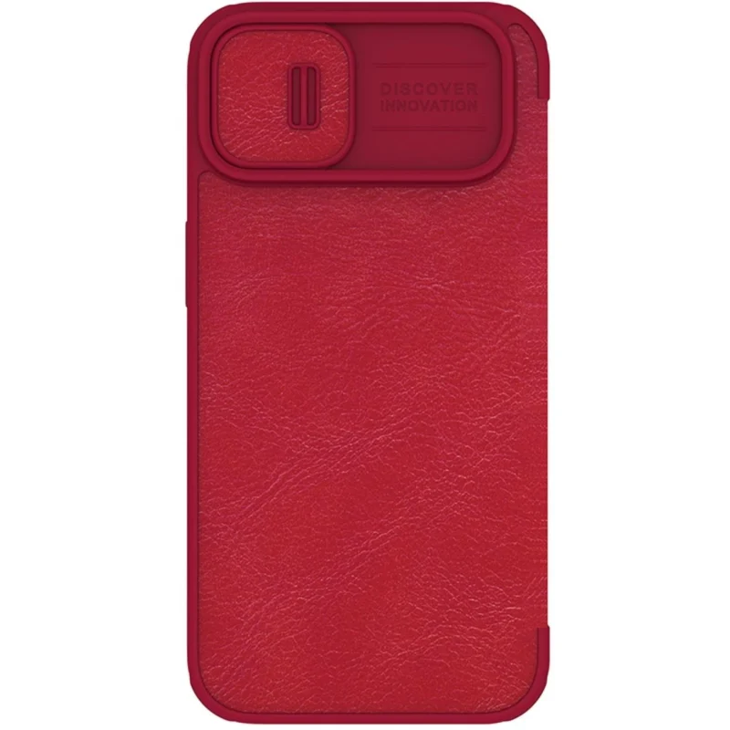 Nillkin Qin Leather Pro Case etui iPhone 14 Plus osłona na aparat kabura pokrowiec obudowa z klapką czerwony - obrazek 4