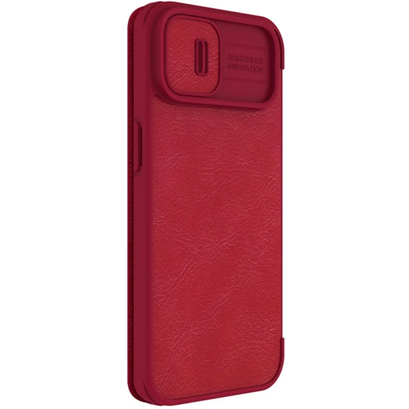 Nillkin Qin Leather Pro Case etui iPhone 14 Plus osłona na aparat kabura pokrowiec obudowa z klapką czerwony - obrazek 6