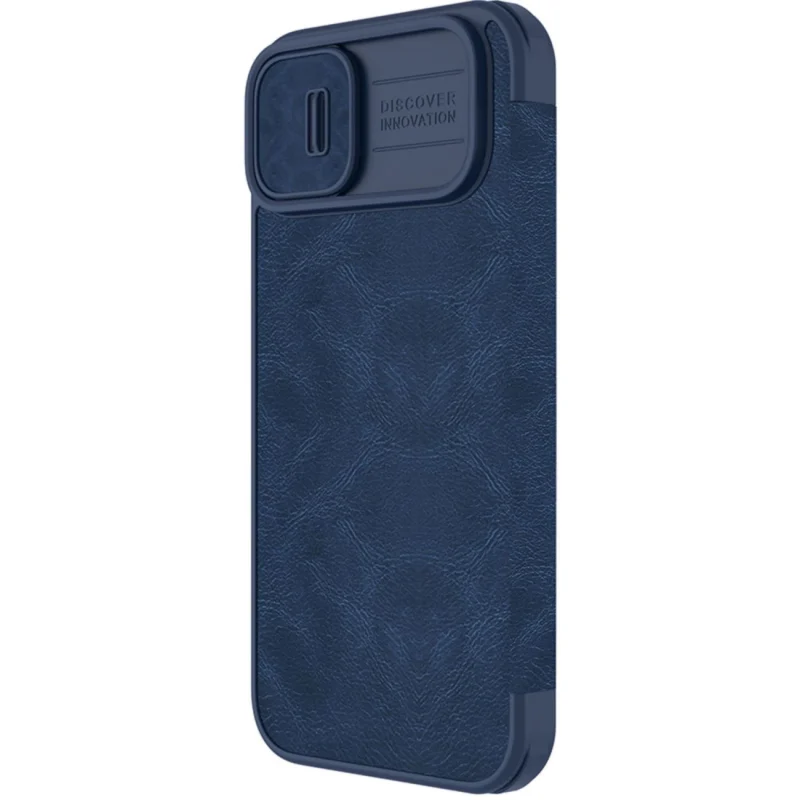 Nillkin Qin Leather Pro Case etui iPhone 14 Plus osłona na aparat kabura pokrowiec obudowa z klapką niebieski - obrazek 3