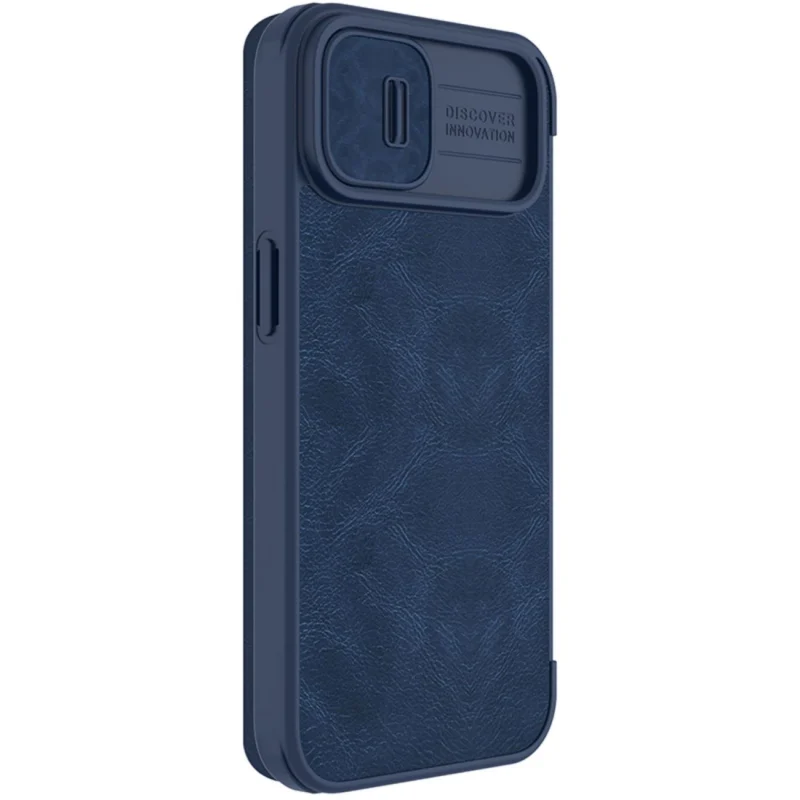 Nillkin Qin Leather Pro Case etui iPhone 14 Plus osłona na aparat kabura pokrowiec obudowa z klapką niebieski - obrazek 4