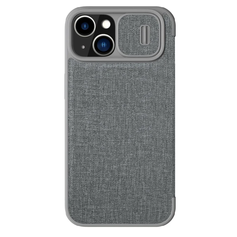 Nillkin Qin Cloth Pro Case etui do iPhone 14 osłona na aparat kabura pokrowiec obudowa z klapką szary