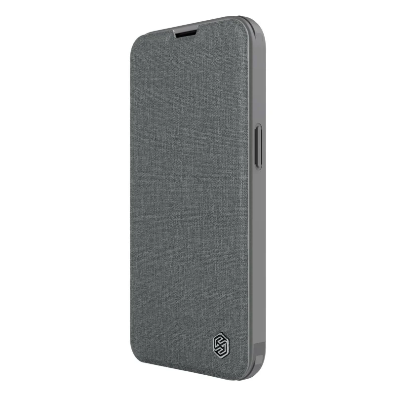 Nillkin Qin Cloth Pro Case etui do iPhone 14 osłona na aparat kabura pokrowiec obudowa z klapką szary - obrazek 6