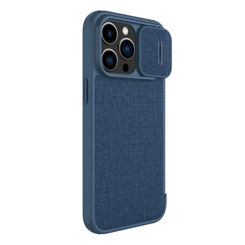 Nillkin Qin Cloth Pro Case etui do iPhone 14 Pro osłona na aparat kabura pokrowiec obudowa z klapką niebieski - obrazek 3